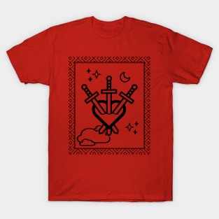 Tarot Card - Three of Swords - Black T-Shirt